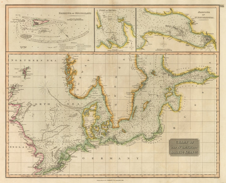 Old Sea Chart of the North and Baltic Seas by Thomson