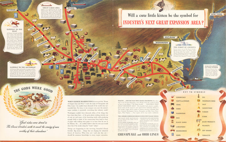 Chesapeake and Ohio Lines - Railroad Map, 1940