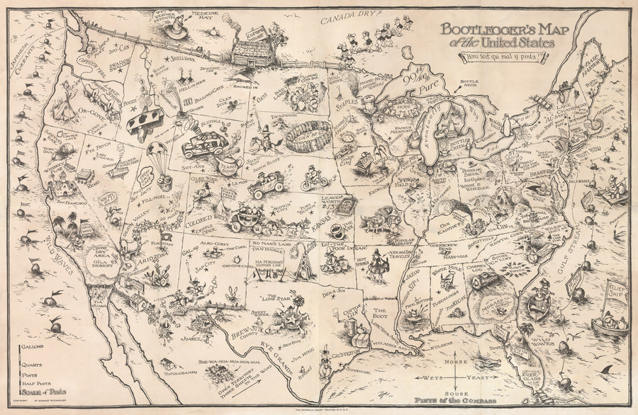 Bootlegger's Map of the United States by: McCandlish 1926 - Prohibition Era Pictorial Map