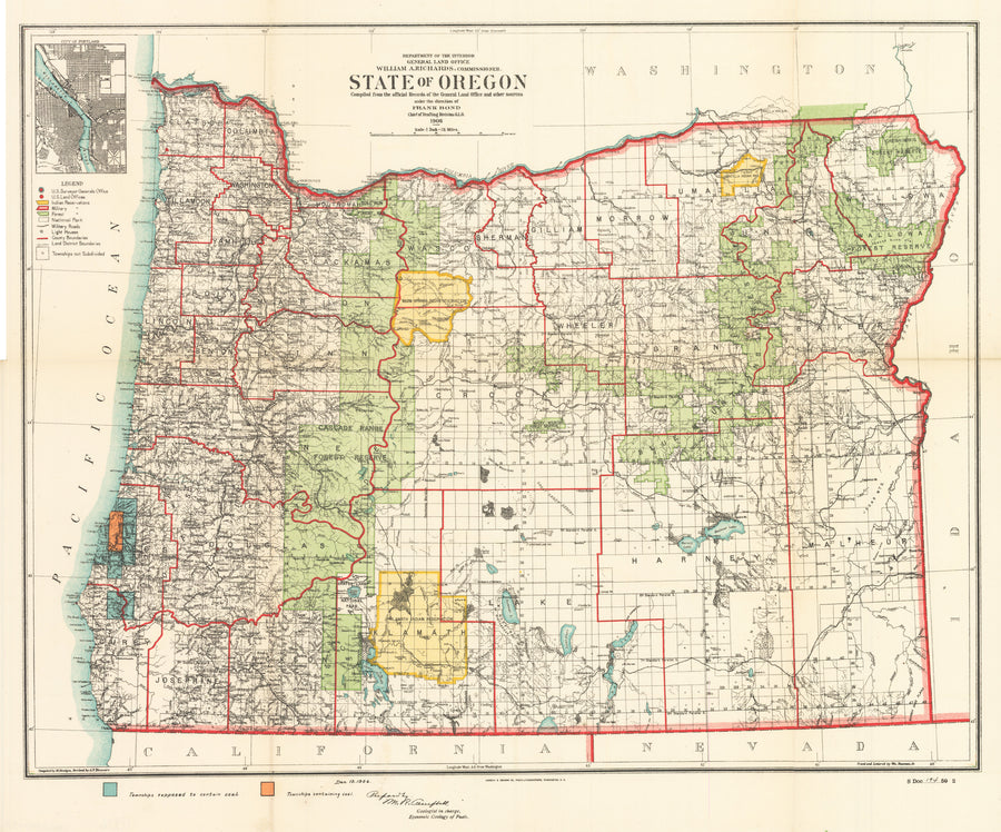 Antique Map of the State of Oregon by: GLO, 1905 / 1906