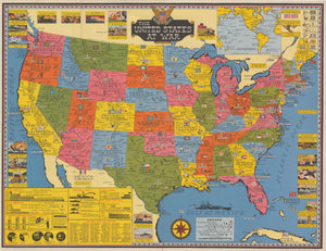 Vintage Pictorial Map - The United States at War by Stanley Turner, 1943