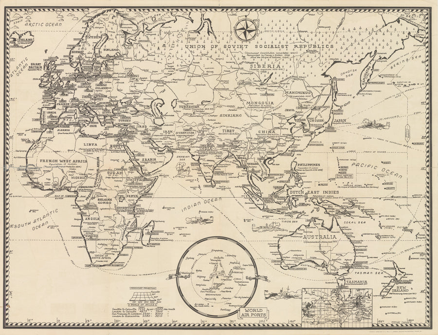 Vintage WWII Map of the Eastern Hemisphere - by Stanley Turner, 1943