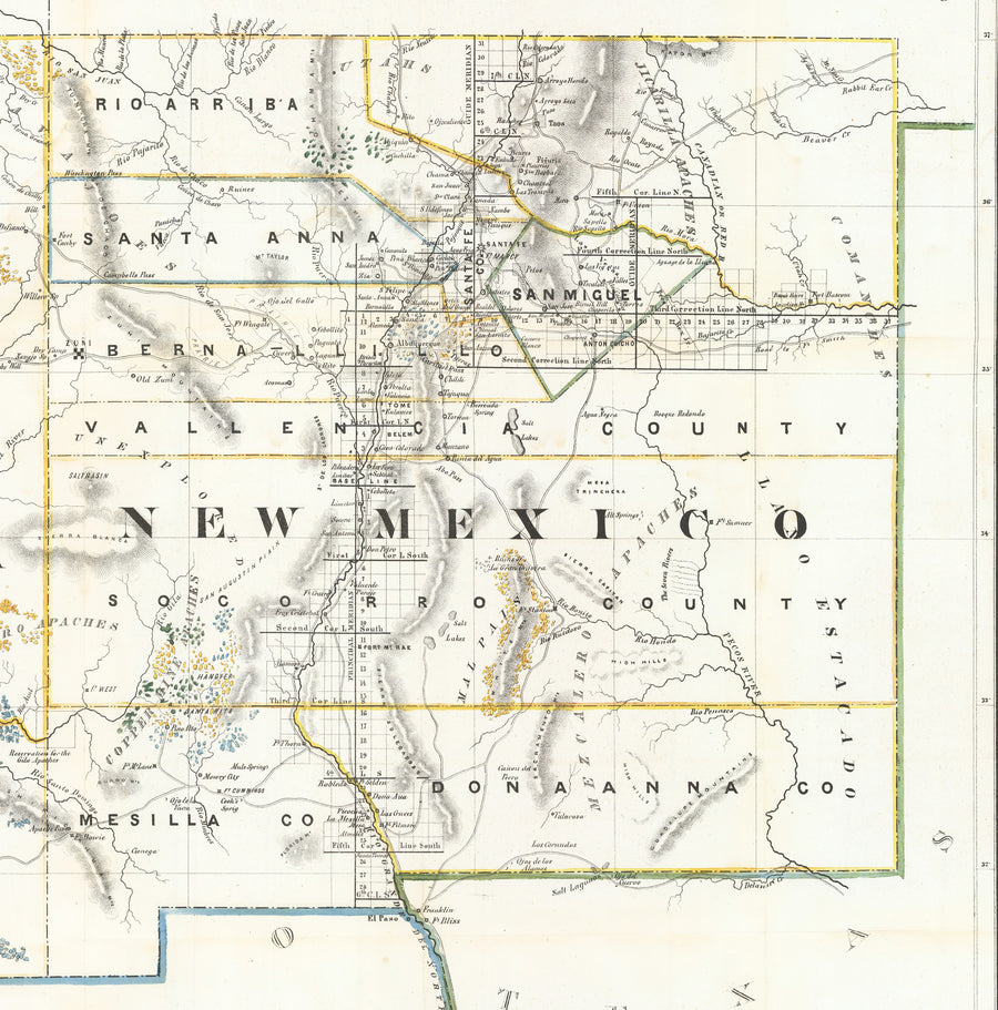 Antique Map of New Mexico and Arizona Territories, 1866