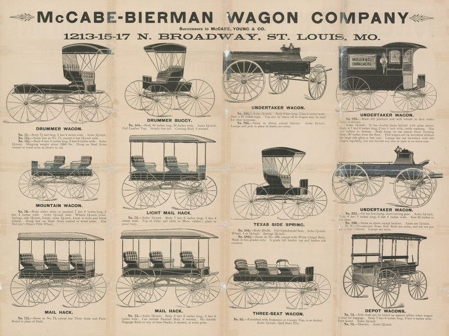 19th Century Broadside Advertisement: McCabe-Bierman Wagon Company - Horse Drawn Carriages