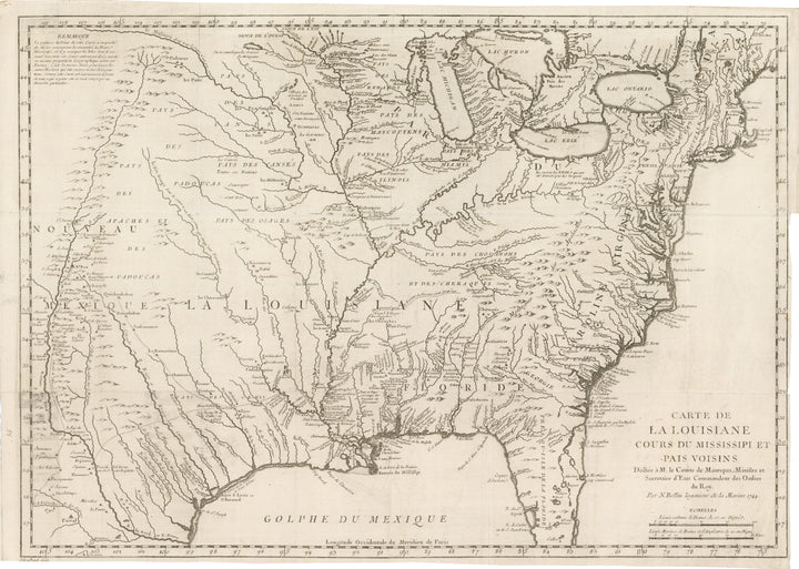 Carte de La Louisiane cours du Mississipi et Pais Voisins by: Jacques Nicolas Bellin, 1744