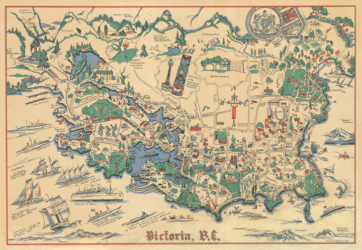 Pictorial Map of Victoria, B.C. by Amy Adamson, 1939