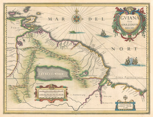 Guiana fiue Amazonum Regio by: Willem Blaeu, 1640 - Fabled Golden City of El Dorado