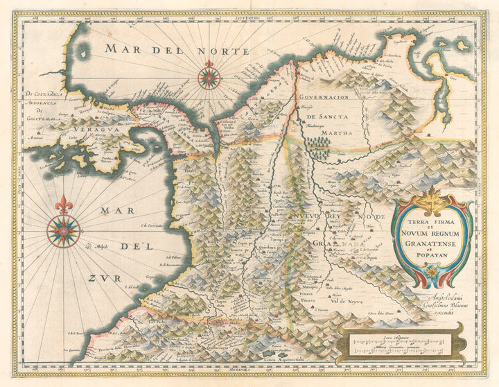 Antique Map: Terra Firma et Novum Regnum Granatese et Popayan By: Blaeu, 1640