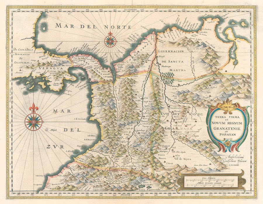 Antique Map: Terra Firma et Novum Regnum Granatese et Popayan By: Blaeu, 1640