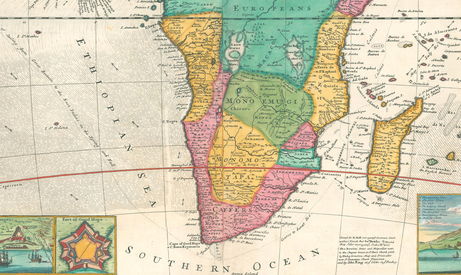 Antique Map: To The Right Honorable Charles Earl of Peterborow, and Monmouth, &c. This Map of Africa, According to yet Newest and most Exact Observations is most Humbly Dedicated by: Herman Moll, 1720