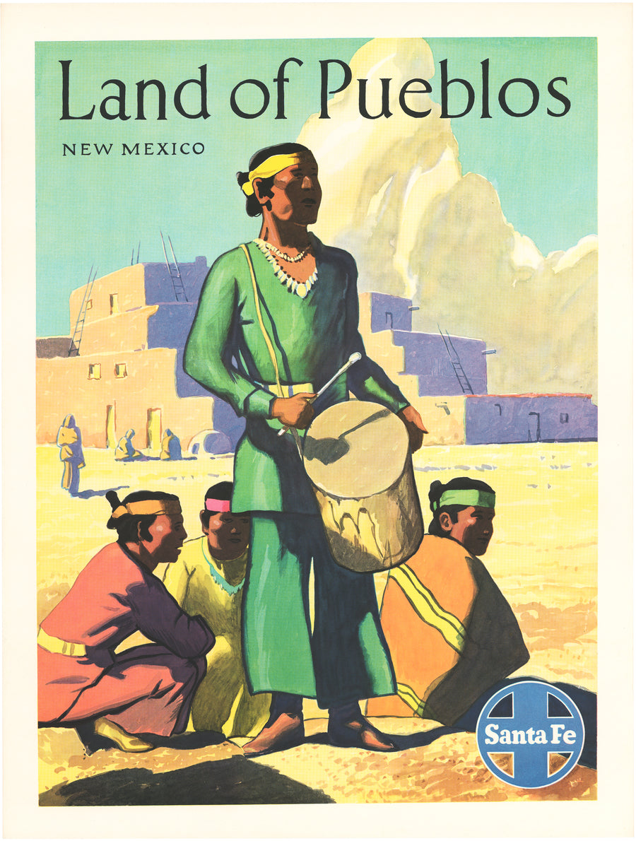 Vintage Poster: Santa Fe Railway - Land of Pueblos, New Mexico 1940s