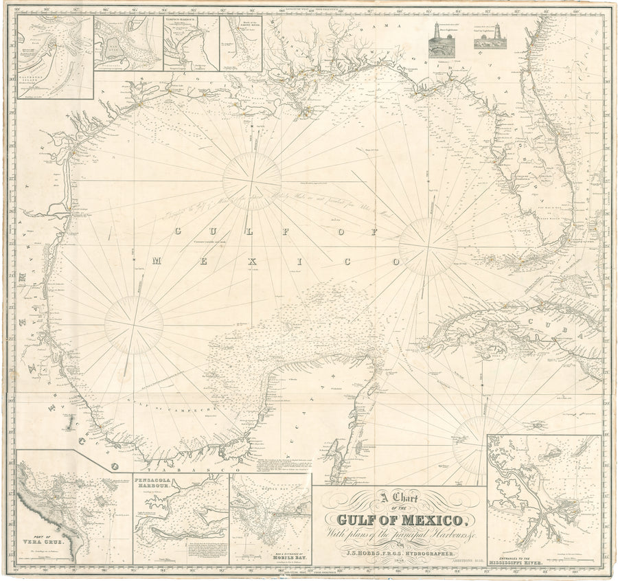 A Chart of the Gulf of Mexico, with plans of the Principal Harbours, & c. by: J.S. Hobbs, 1848