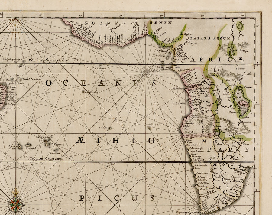 Antique Map of South America and Africa: Mar Di Aethiopia Vulgo Oceanus Aethiopicus by Jan Jansson, 1650