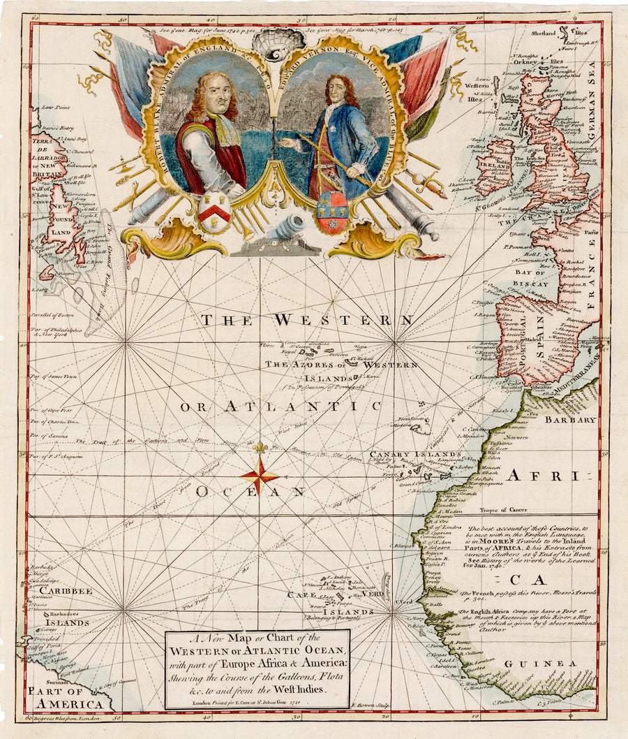 1740 A New Map or Chart of the Western or Atlantic Ocean with part of Europe Africa & America
