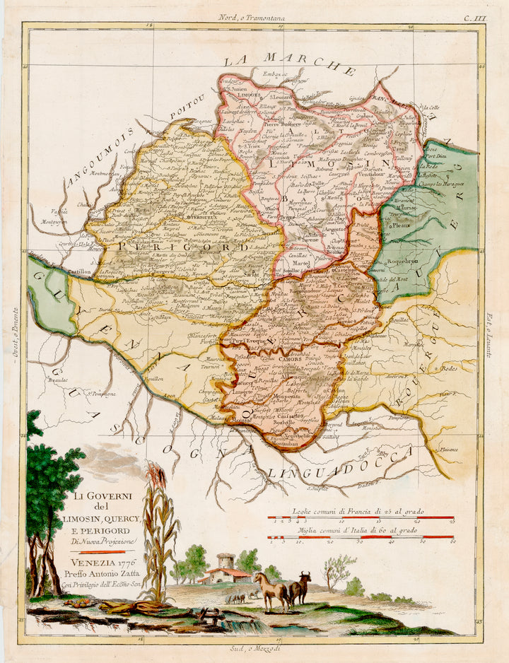 Antique Map of France: Li Governi del Limosin, Quercy, e Perigord Di Nuova Projezione by: Antonio Zatta, 1776