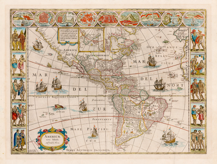 Antique Map: Americae Nova Tabula by: Willem Blaeu, 1635 3rd State