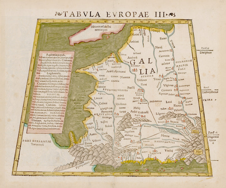 Antique Map: Tabula Europae III (France) by Sebastien Münster 1542