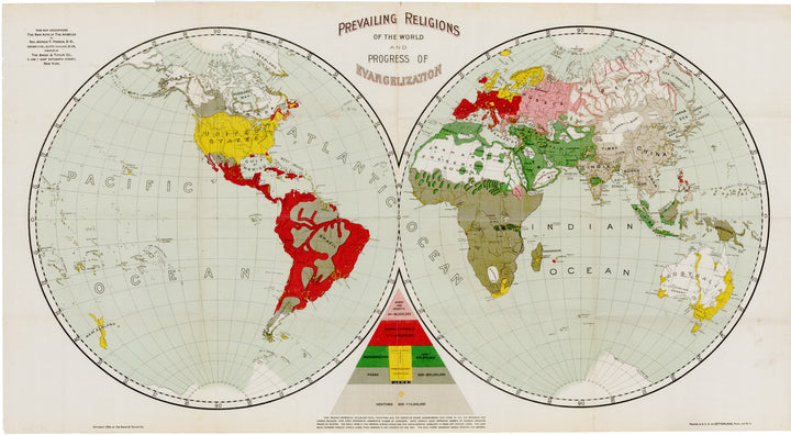 Antique Map: Prevailing Religions of the World by Rev. Arthur T. Pierson,1894