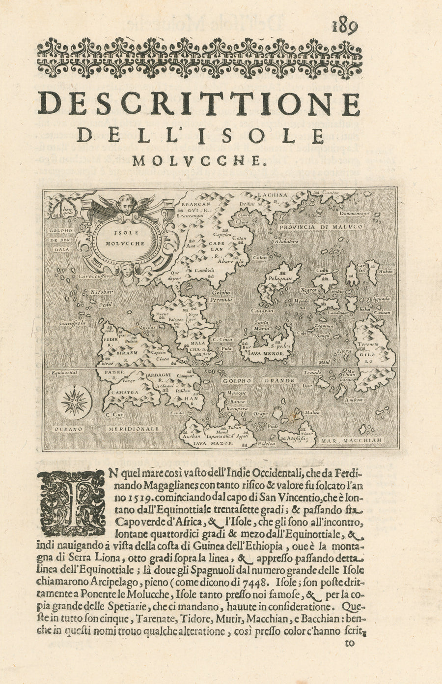 Antique Map of Southeast Asia: Descrittione de ll'isole Molucche by Porcacchi, 1576