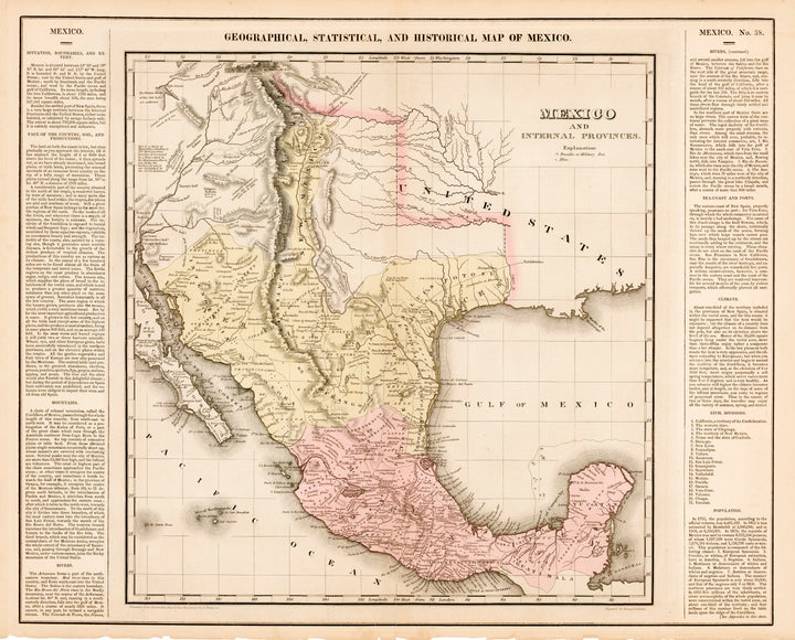 Geographical Statistical and Historical Map Of Mexico Carey & Lea 1822