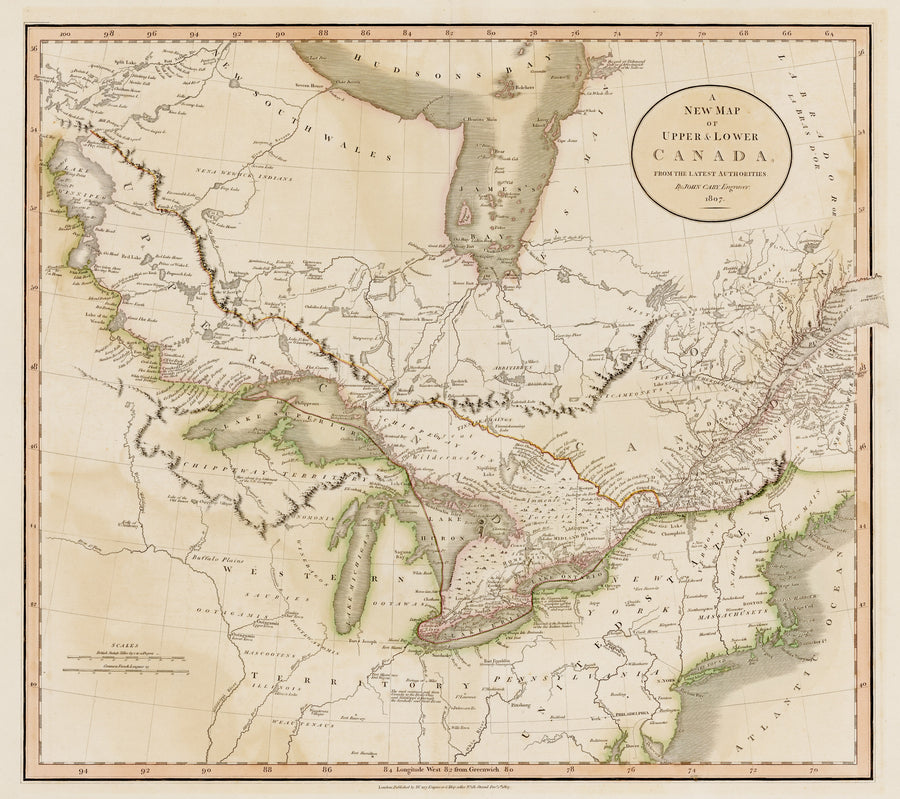 Antique Map of Canada: A New Map of Upper and Lower Canada by: John Cary, 1807