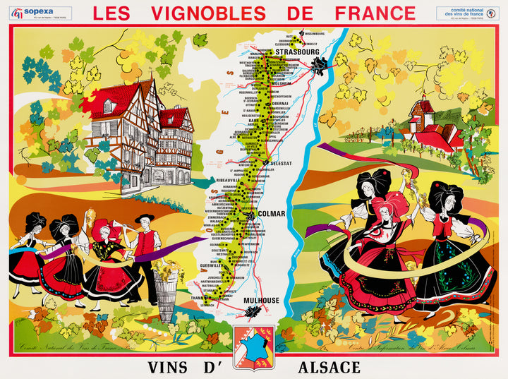 Vintage Wine Map: Les Vignobles de France | Vins D'Alsace by: Sopexa 1970s