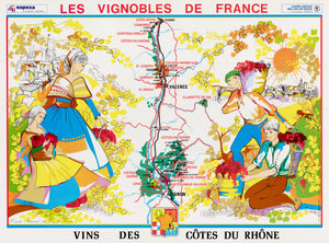 Vintage Wine Map: Les Vignobles de France | Vins des Côtes du Rhône by: Sopexa 1970s