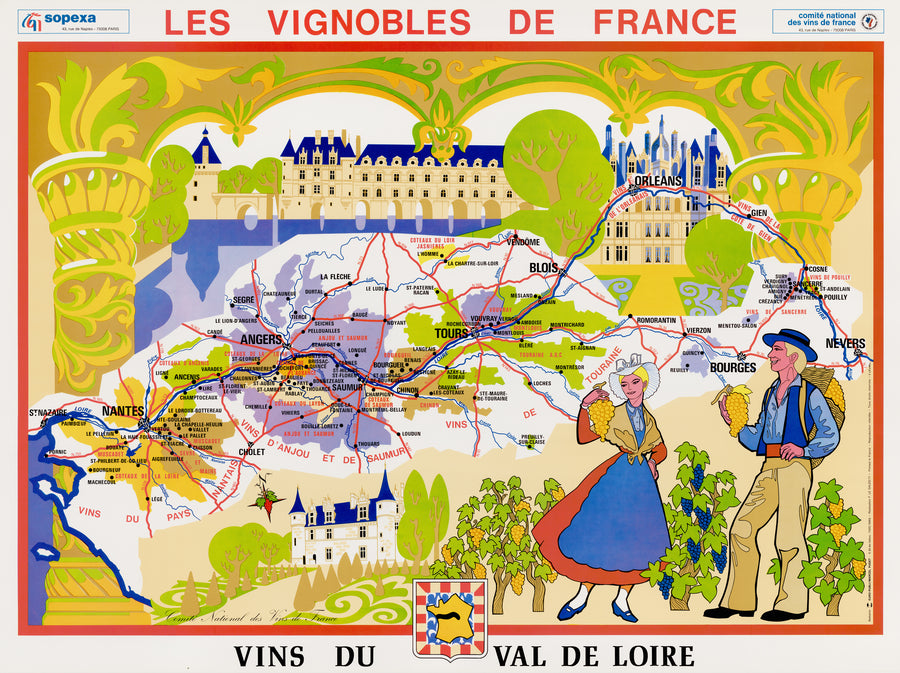 Vintage Wine Map: Les Vignobles de France | Vins du Val de Loire 1970s