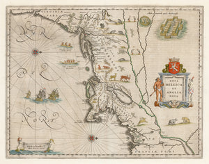 Antique Map of New England: Nova Belgica Et Anglia Nova Blaeu, 1640