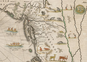 Antique Map of New England: Nova Belgica Et Anglia Nova Blaeu, 1640