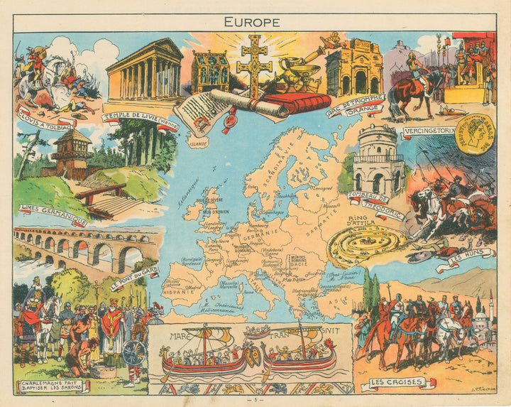 Vintage Mid-Century Map of Europe, by Blondel la Rougery, 1948