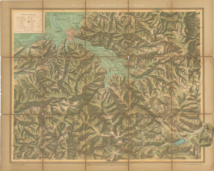 Antique Travel Map of the High Black Forrest near Freiburg, Germany 1891