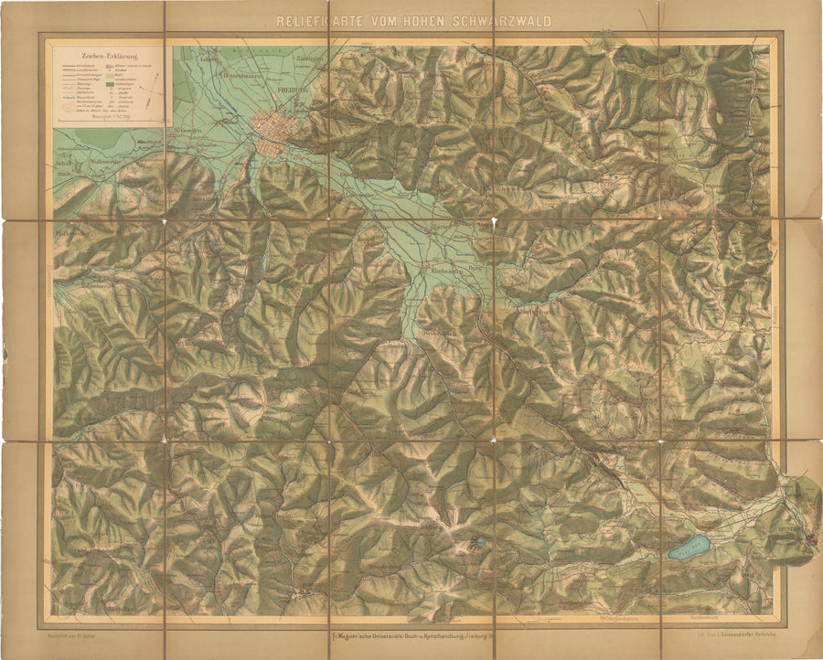 Antique Travel Map of the High Black Forrest near Freiburg, Germany 1891