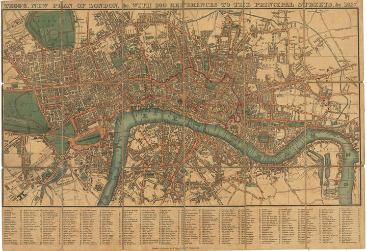 Tegg's New Plan of London with 360 References to the Principal Streets 1827