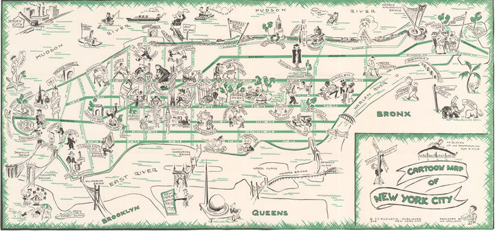 Cartoon Map of New York City by: H.E. Salloch, 1938