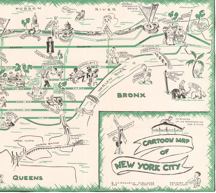 Cartoon Map of New York City by: H.E. Salloch, 1938