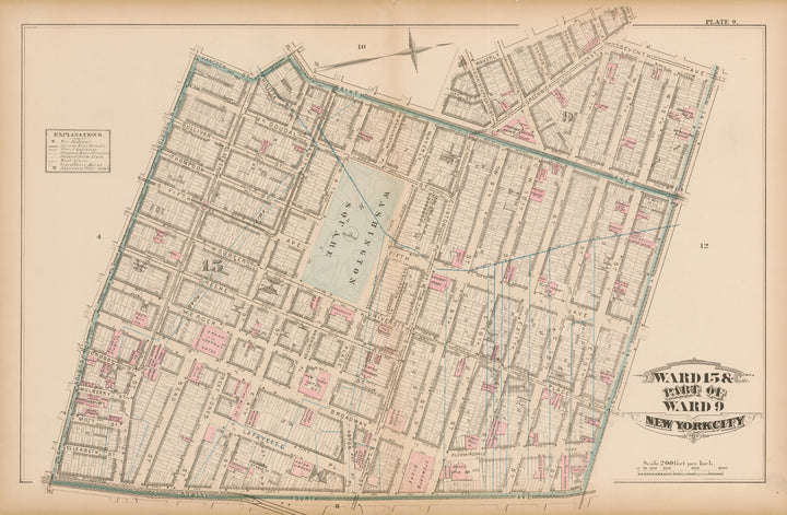 Antique Map of Greenwich Village, Manhattan w/ Washington Square, 1879