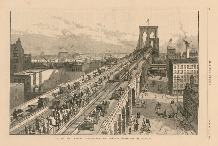 1883 Harper's Weekly: Building the Brooklyn Bridge