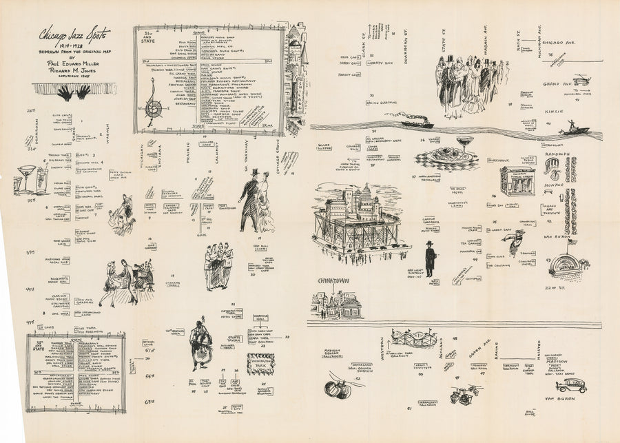 Antique Pictorial map of Chicago Jazz Spots 1914-1928