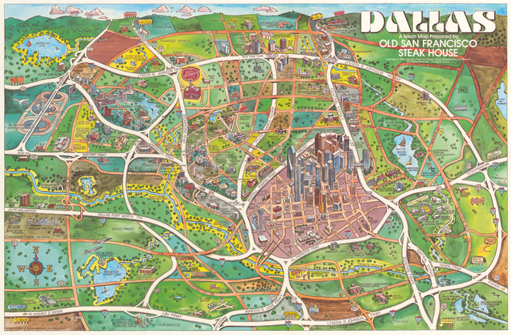 Vintage Pictorial Map of Dallas by: Merle Ollom, 1986