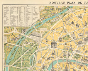 Antique Travel Pictorial Map of Paris: Nouveau Plan de Paris Monumental by L. Guilman, 1926