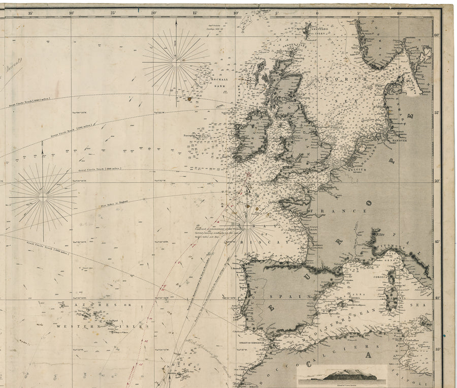 North Atlantic Nautical Chart by: James Imray and Son, 1868