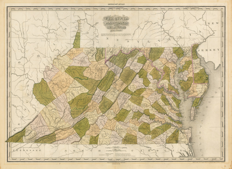 Antique Map of Virginia Maryland and Delaware by: H.S. Tanner, 1825