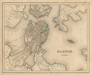 Antique Map of Boston, MA by Thomas G. Bradford, 1841