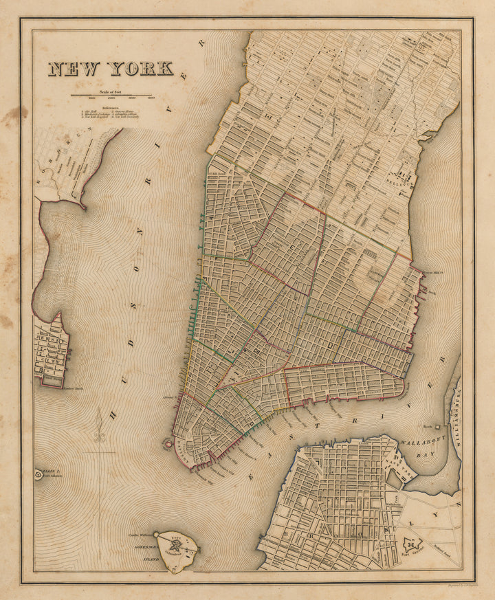 Antique Map of New York City by Thomas G. Bradford, 1841