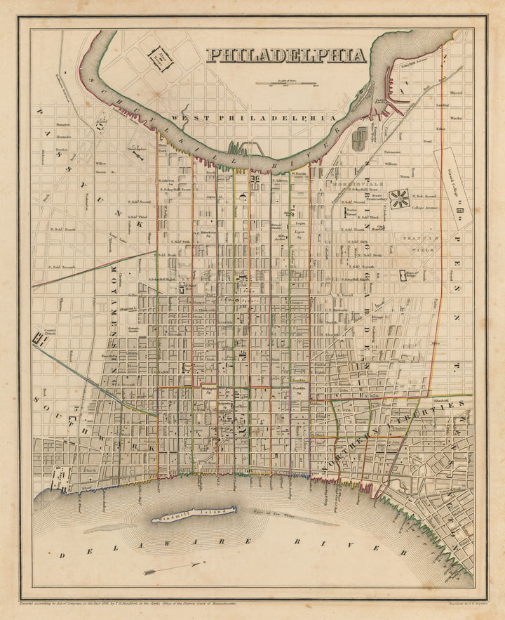 Antique Map of Philadelphia by Thomas G. Bradford, 1841