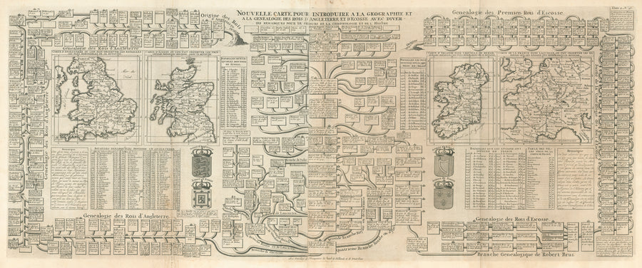 1719 Nouvelle Carte Pour Introduire A La Geographie Et A La Genealogie Des Rois D’Angleterre Et D’Ecosse Avec Diverses Remarques…