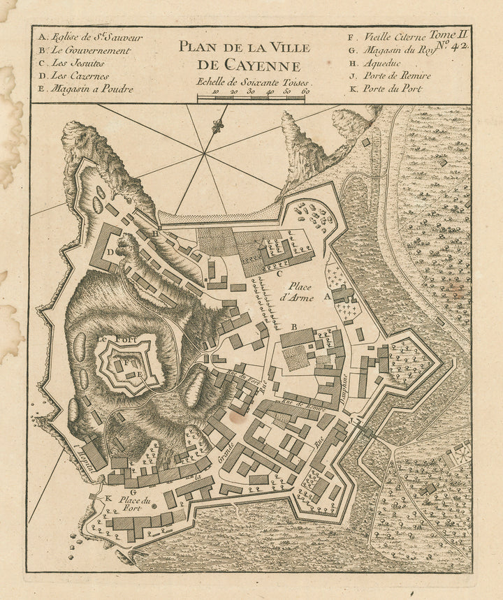 Plan de la Ville de Cayenne by Jacques Nicolas Bellin, 1764