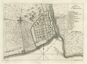 Antique Map of Santo Domingo, Dominican Republic: Plano della Citta di S. Domingo by Giovanni Tommaso Masi, 1777