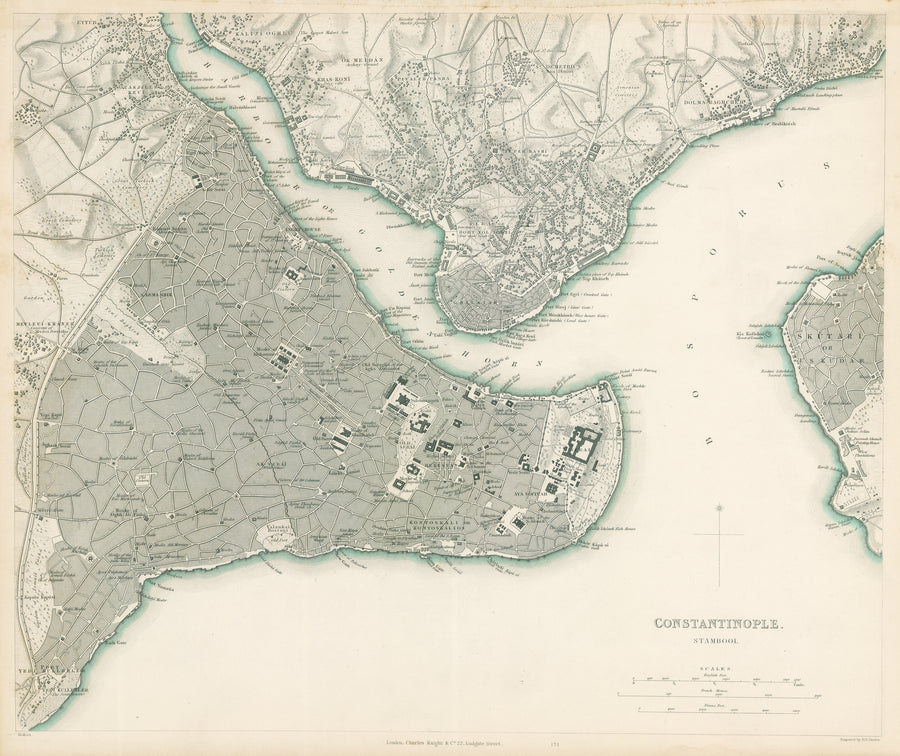 Antique map of Constantinople. Stambool. Turkey SDUK. 1844.